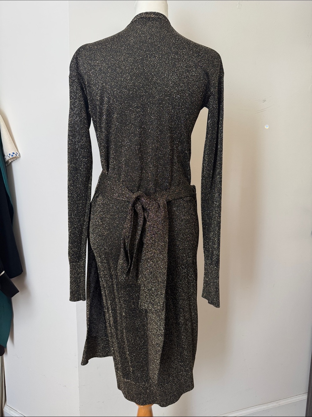 Diane von Furstenberg black and gold lurex knit "Evelyn" wrap dress - Picture 4 of 11